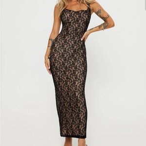 Princess Polly Black Lace Overlay Dress